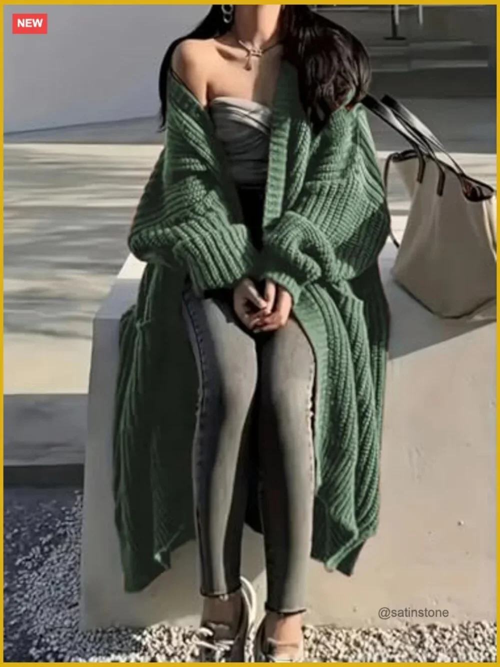Long Open Front Cardigan Sweater Duster with Pockets Chunky Cable Knit - Picture 5 of 7